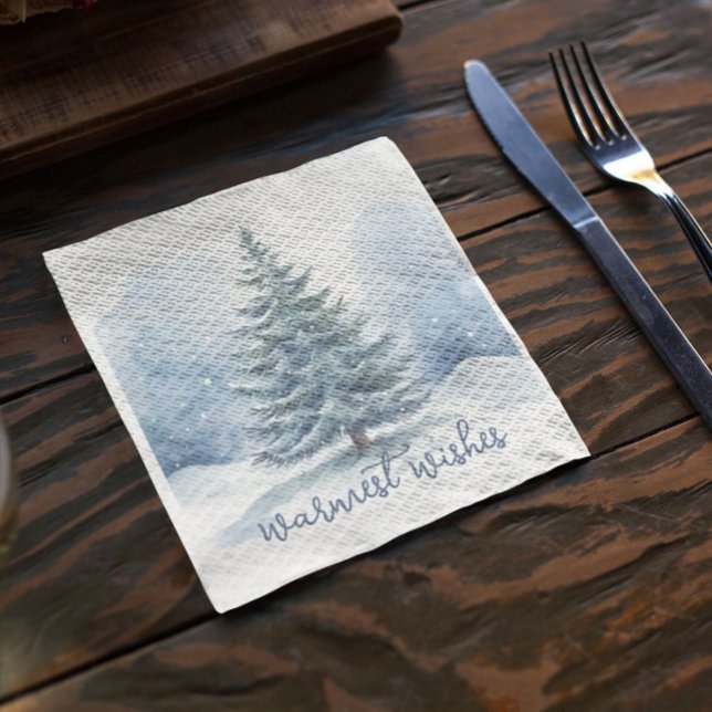 Warmste Wünsche Schnee bedeckt Evergreen Tree Serviette (Von Creator hochgeladen)