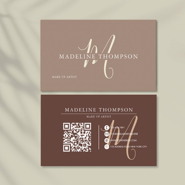Warmth Beige Mit Monogramm QR-Code Visitenkarte (Von Creator hochgeladen)