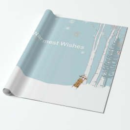 Warmwald mit Schlitten und Schnee wünscht Geschenkpapier