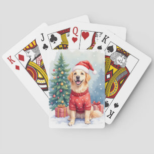 Warmwaterfarbe Golden Retriever Weihnachtsbaum Spielkarten