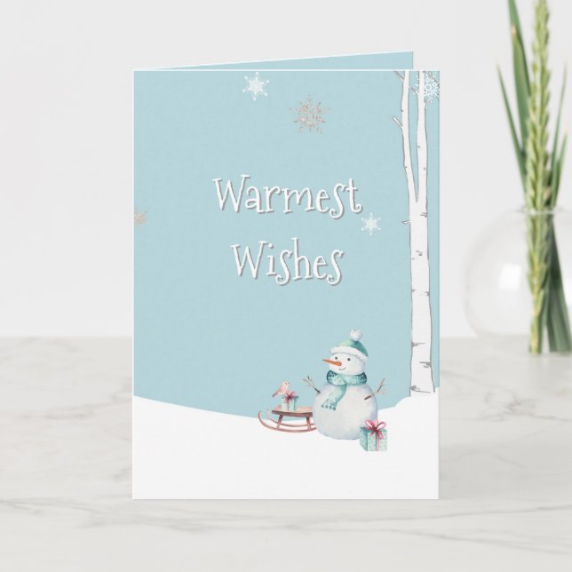 Warmwünschte Snowman-Schlitten-Geschenke Personali Karte (Vorderseite)