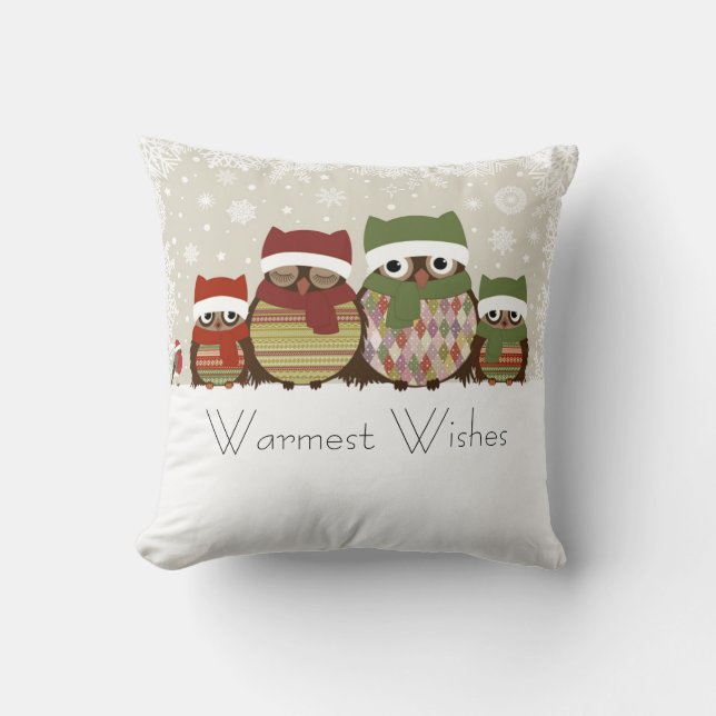 Warmwünschung Owl Family Kissen (Vorderseite)