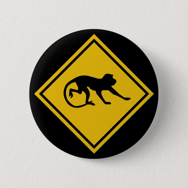 Warnende Macaques, Verkehrszeichen, Malaysia Button (Vorderseite)