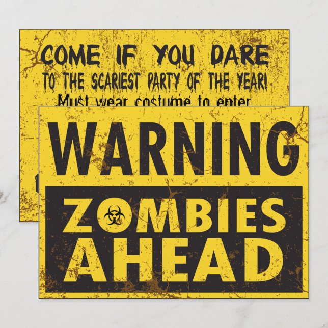 Warnende Zombie-voran Halloween-Einladung Einladung (Vorne/Hinten)