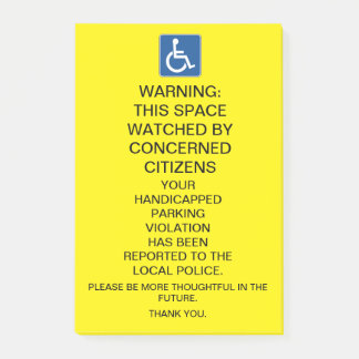 WARNHANDICAPPED PARKING VIOLATION SIGN POST-IT KLEBEZETTEL