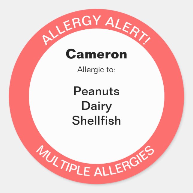 Warnhinweis für behandlungsfähige Multifood-Allerg Runder Aufkleber (Vorderseite)