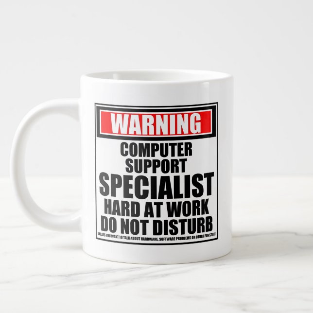 Warnhinweis für Computerunterstützung - Fachmann h Jumbo-Tasse (Links)