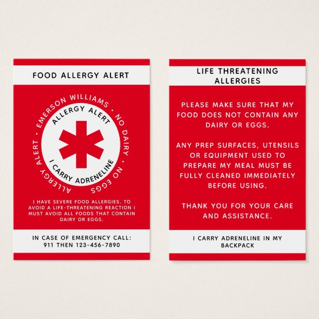 Warnhinweis für Red Food Allergy (Vorne & Hinten)