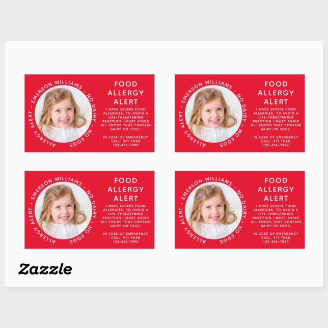 Warnhinweis für Red Food Allergy Foto Rechteckiger Aufkleber (Blatt)