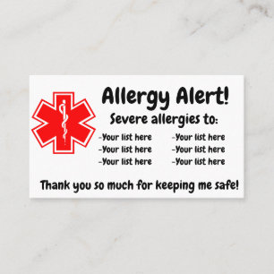 Warnhinweis-Karte für Allergien - Englisch und Sp Visitenkarte
