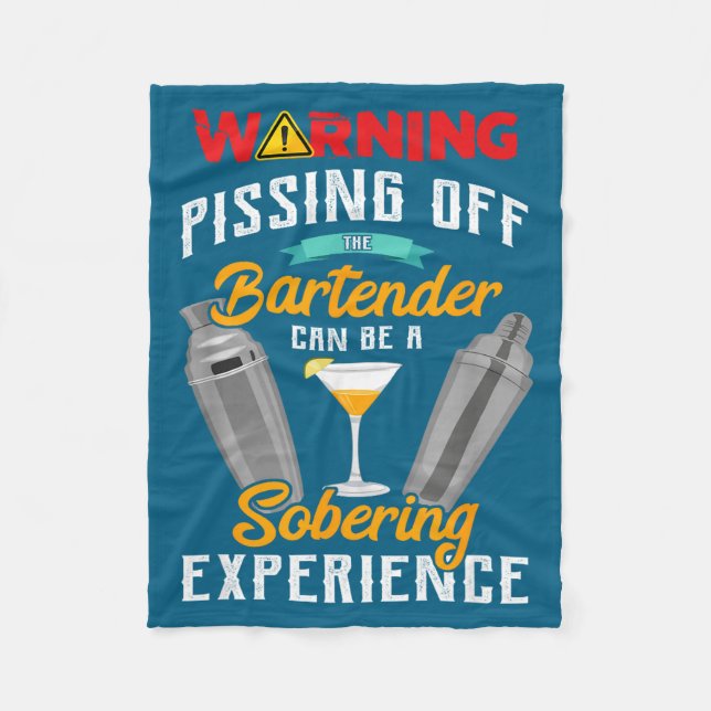 Warning Ing Off The Bartender Funny Sarcastic Bart Fleecedecke (Vorderseite)