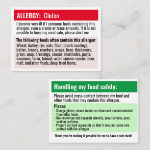 Warnkarte für Allergiker im Restaurant Visitenkarte