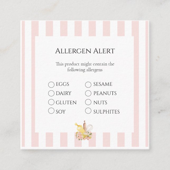 Warnkarte für Lebensmittelsicherheits-Allergene Quadratische Visitenkarte (Vorderseite)