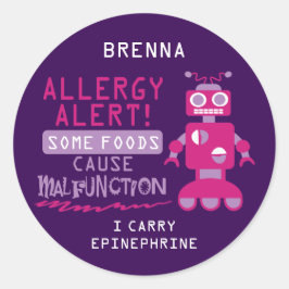 Warnkleber für Rosa Robot Food Allergy Runder Aufkleber