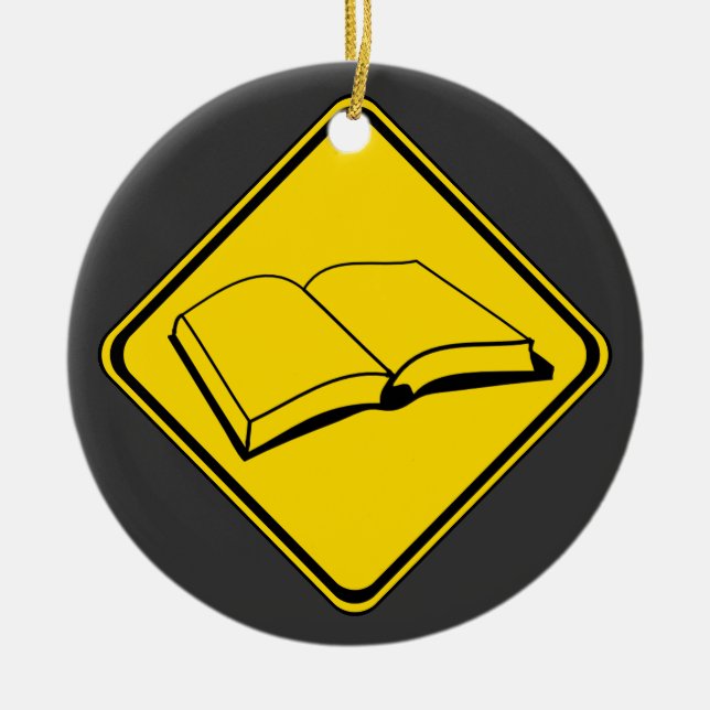 Warnung: Bücher stehen vor! Keramik Ornament (Vorne)
