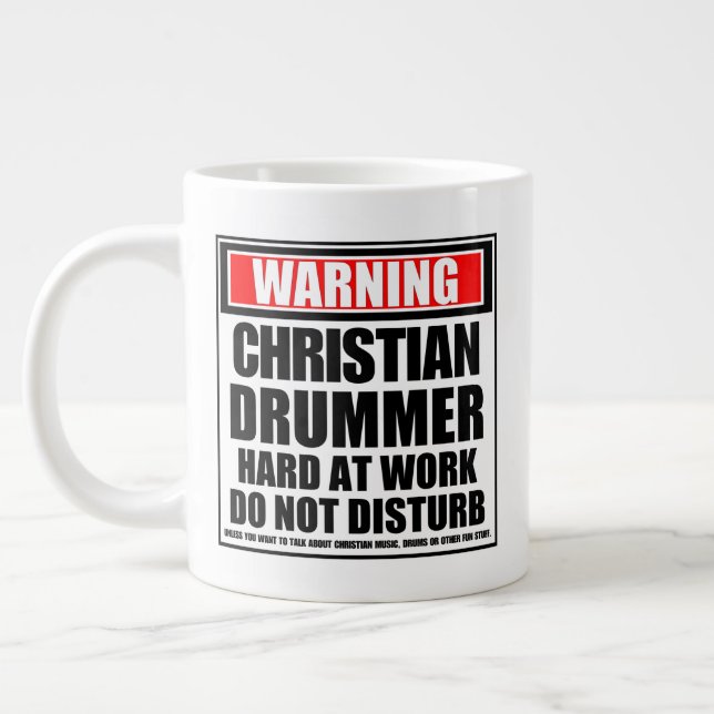 Warnung Christlicher Drummer bei der Arbeit Jumbo-Tasse (Links)