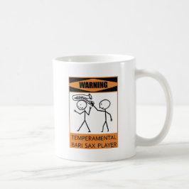 Warnung des temporären Bari Sax-Spielers Kaffeetasse
