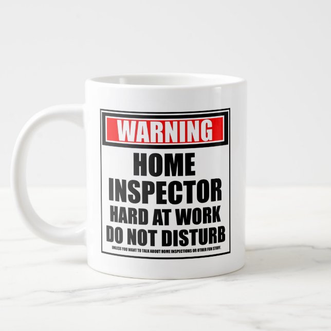 Warnung des Zuhause-Inspektors bei der Arbeit stör Jumbo-Tasse (Links)