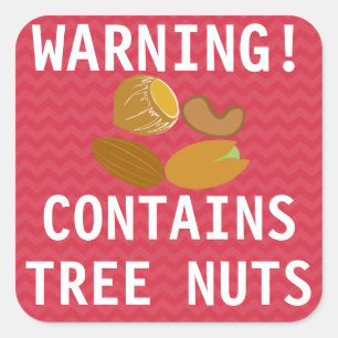 Warnung enthält Tree-Nuts-Warnhinweiser Quadratischer Aufkleber