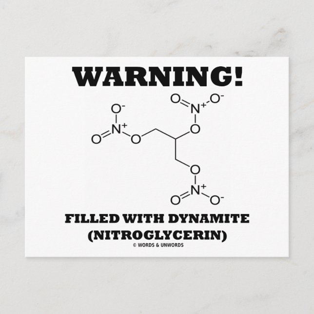 Warnung! gefüllt mit Dynamit (Nitroglyzerin) Postkarte (Vorderseite)