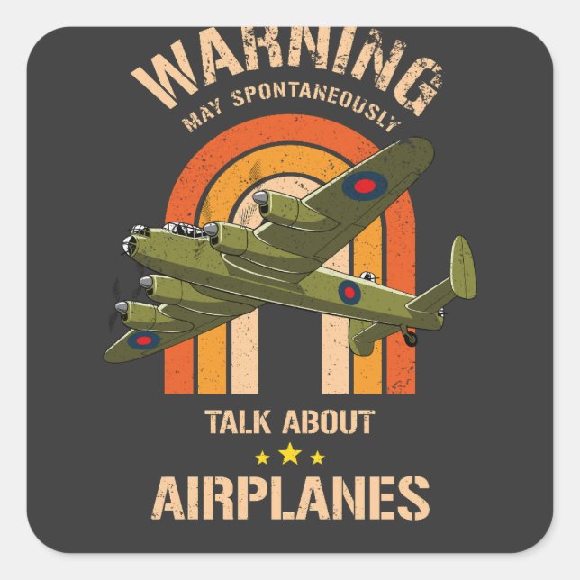Warnung kann spontan über Flugzeuge sprechen Quadratischer Aufkleber (Vorderseite)