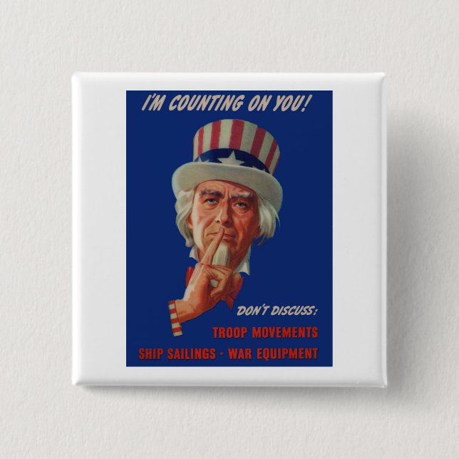 Warnung von Uncle Sam aus den 40er Jahren Button (Vorderseite)