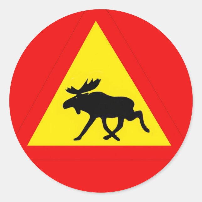 Warnung vor dem Elch Runder Aufkleber (Vorderseite)