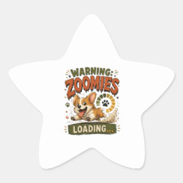 "Warnung Zoomies laden"Lustiger Corgi-Fan Retro Stern-Aufkleber