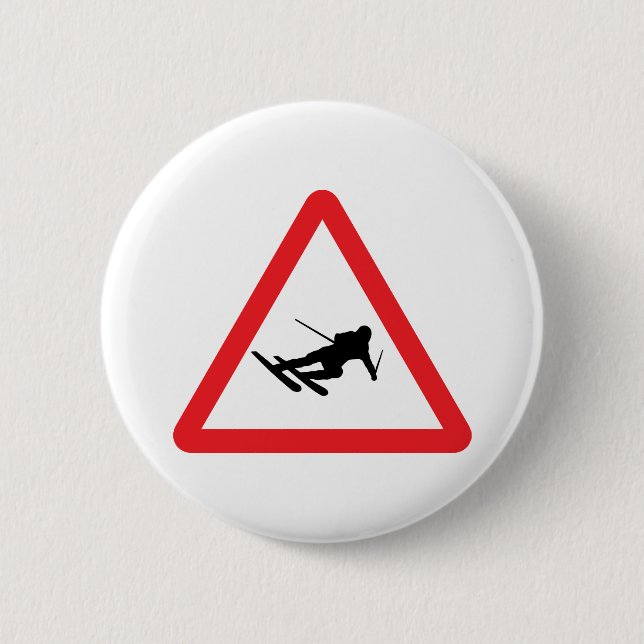 Warnzeichen des Abfahrtskilaufskis Button (Vorderseite)