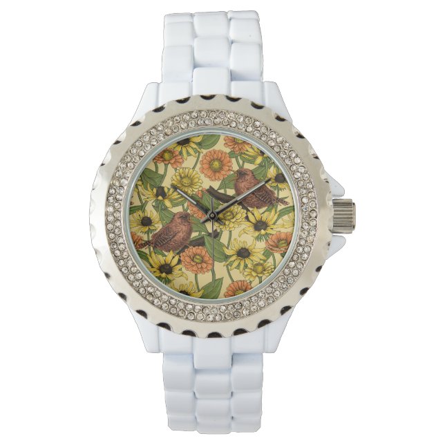 Warnzeichen und Blume, blassgelb Armbanduhr (Vorderseite)
