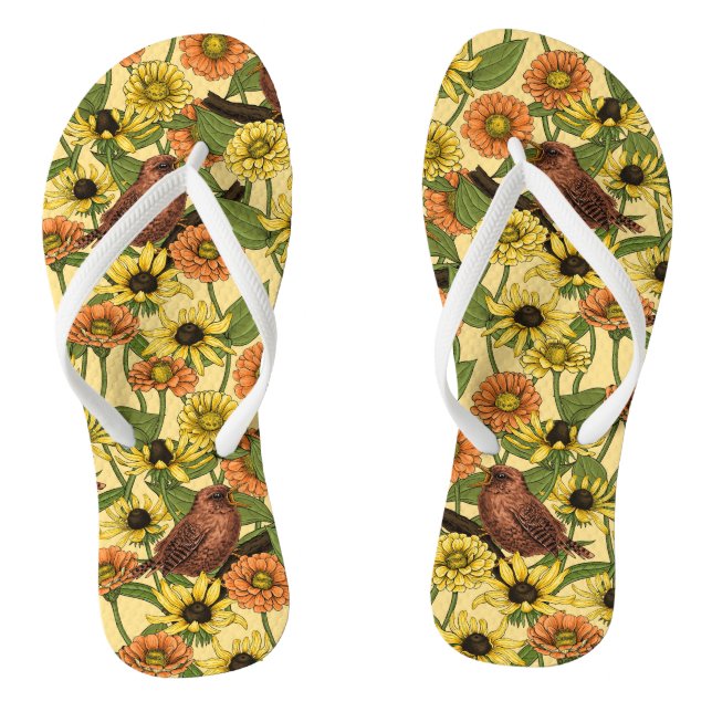 Warnzeichen und Blume, blassgelb Flip Flops (Fußbett)