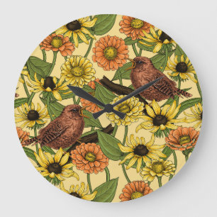 Warnzeichen und Blume, blassgelb Große Wanduhr