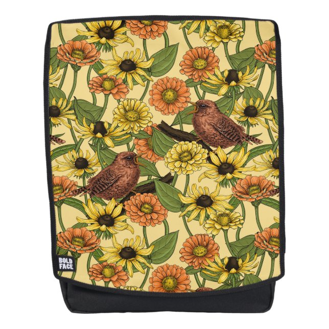 Warnzeichen und Blume, blassgelb Rucksack (Vorderseite)