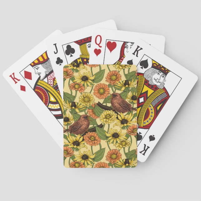 Warnzeichen und Blume, blassgelb Spielkarten (Rückseite)
