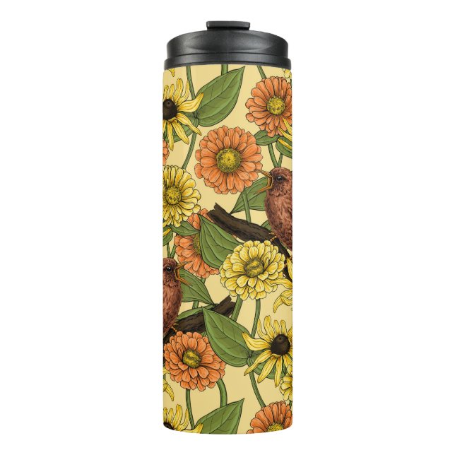 Warnzeichen und Blume, blassgelb Thermosbecher (Vorderseite)