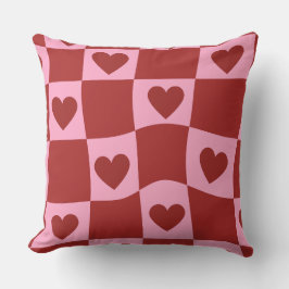 Warped Crimson Pink Checkerboard Pillow Kissen