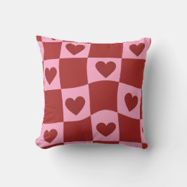Warped Crimson Pink Checkerboard Pillow Kissen