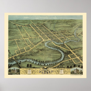 Warren, OH Panoramakarte - 1870 Poster