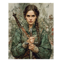 Warrien Maiden with Sword - Mittelalterliche Fanta