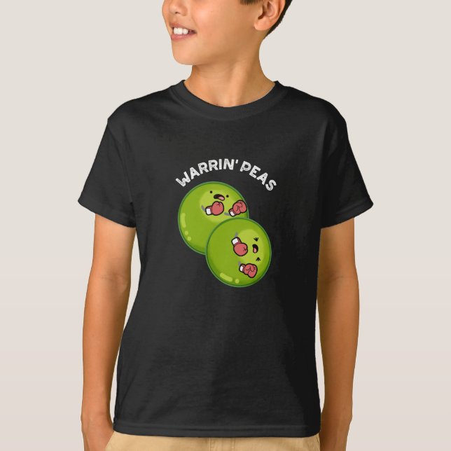 Warrin Peace Funny Pea Pun Dark BG T-Shirt (Vorderseite)