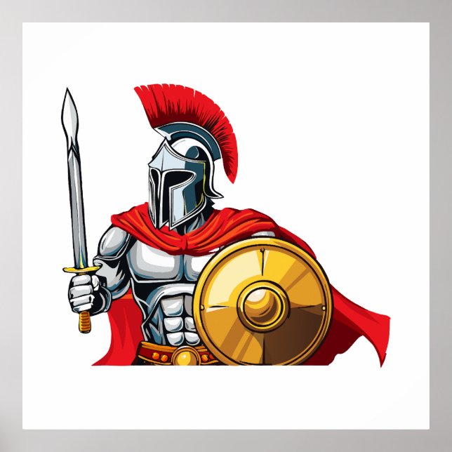 warrior holding sword and shield ready for battle poster (Vorne)