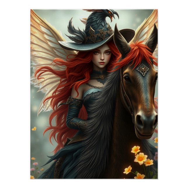 Warrior Horse Fairy Fantasy Art Poster (Vorderseite)