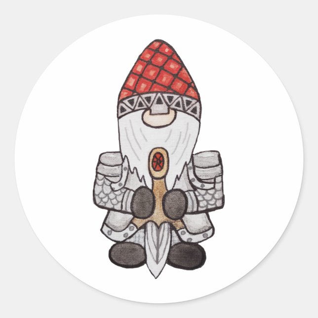 Warrior Knight Gnome Runder Aufkleber (Vorderseite)