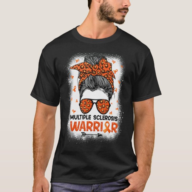 Warrior Messy Bun Leopard Multiple Sklerose A T-Shirt (Vorderseite)