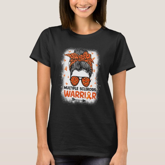 Warrior Messy Bun Leopard Multiple Sklerose A T-Shirt (Vorderseite)