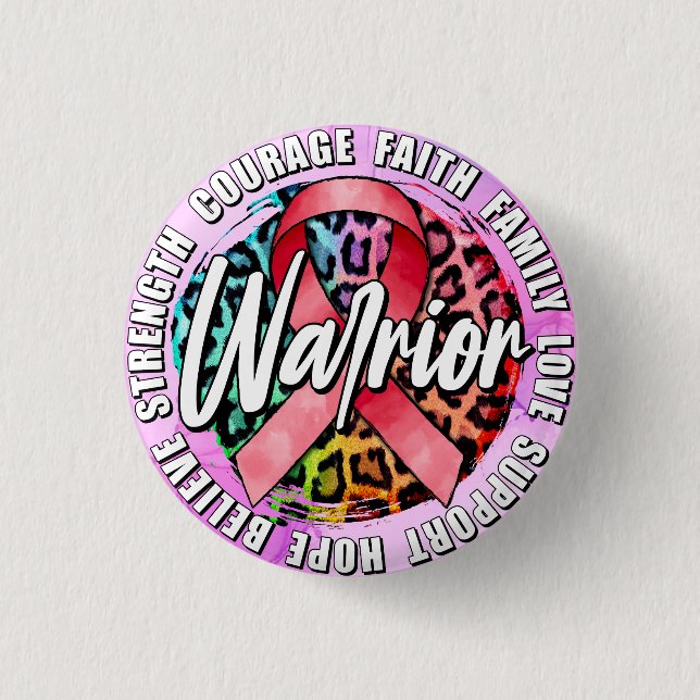 Warrior Pink Ribbon Breast Cancer Awareness Button (Vorderseite)