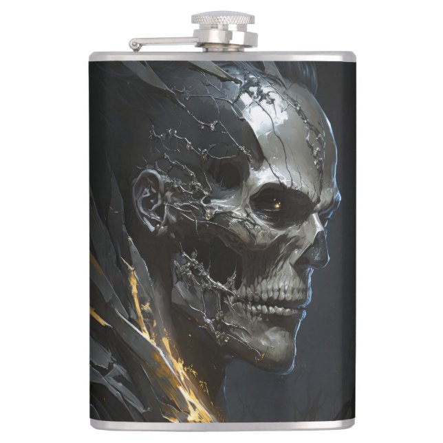 Warrior Portrait Skull Fantasy Malerei Wilder Kuns Flachmann (Vorderseite)