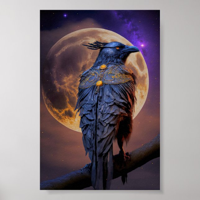 Warrior Raven Crow Hunting by Moonlight Poster (Vorne)