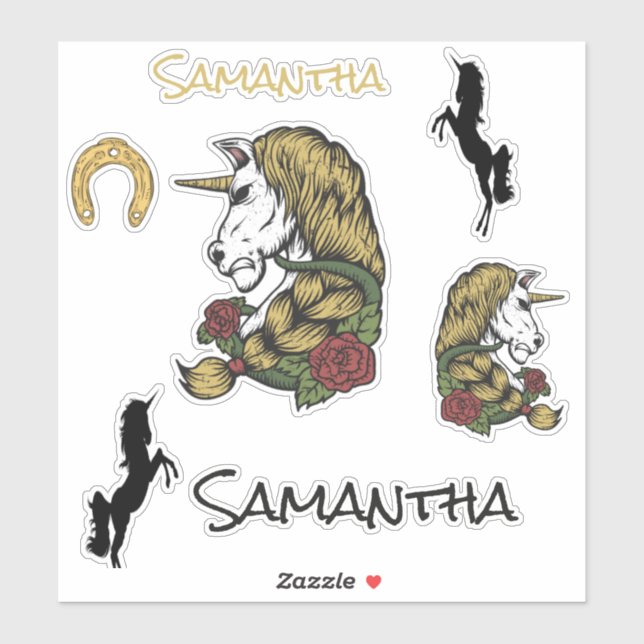 Warrior Unicorn Gold Sticker Theme (Blatt)