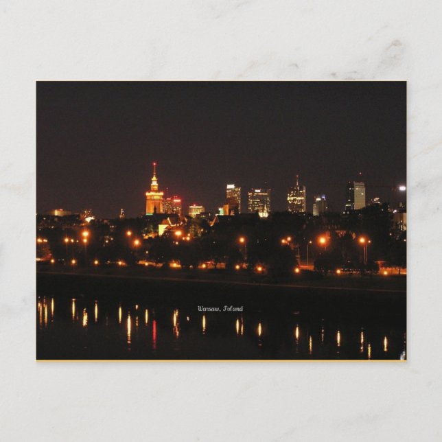 Warschau auf der Nachtpostkarte Postkarte (Vorderseite)